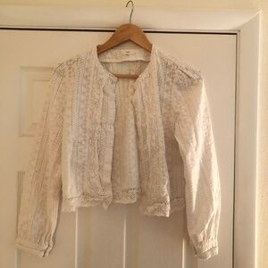 A Loves A White Eyelet Long Sleeve Button Top